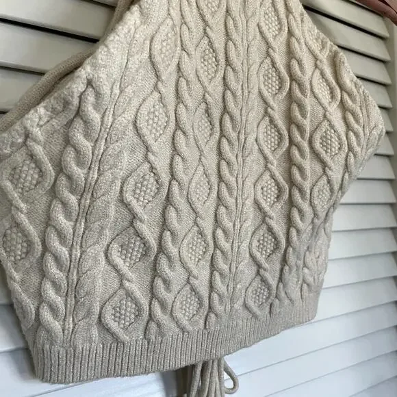 blanc Two Piece Cable Knit Cream Halter Crop Top Mini Skirt Set Size Medium - Picture 7 of 12